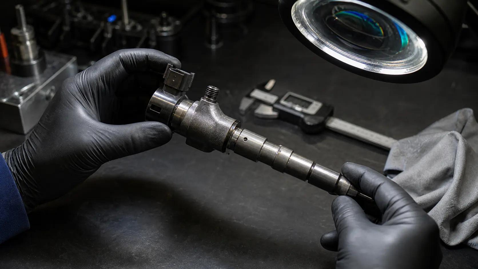 Inspeção visual de gravação e acabamento em bico injetor diesel