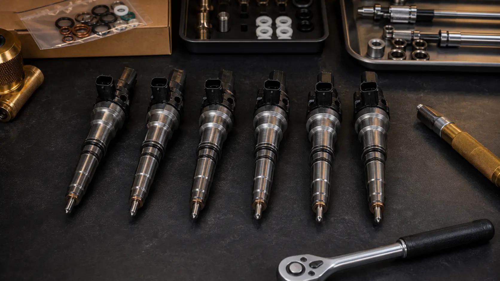Jogo de seis bicos injetores diesel para motor C7 ou C9 em bancada