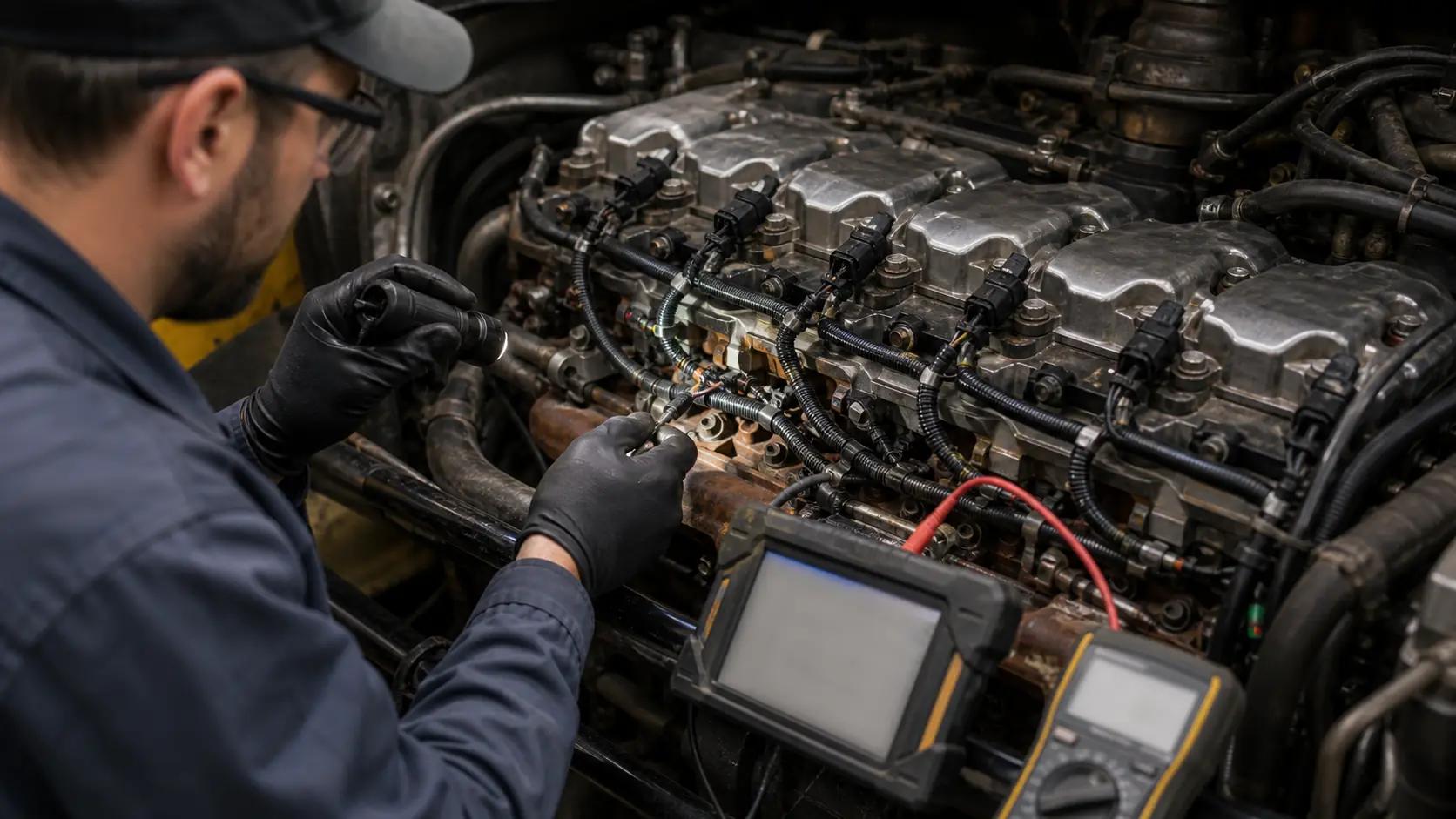 Diagnóstico de chicote e unidade injetora em motor Volvo D7E